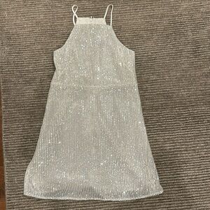 Bardot junior (kids) white dress with silver sequins size 14 girls - preowned